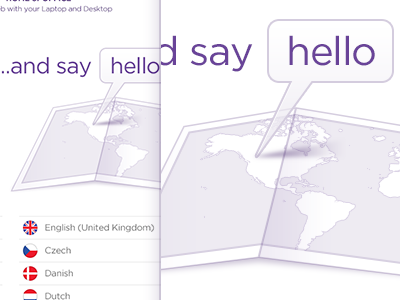 Multilingual Support bubble desk flags international map purple