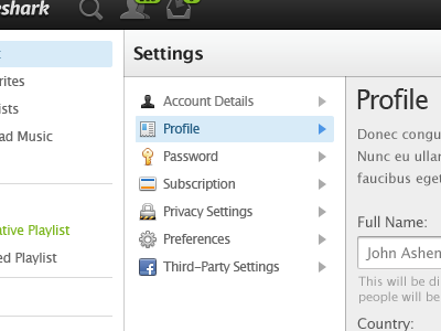 Settings Page Icons grooveshark icons menu settings