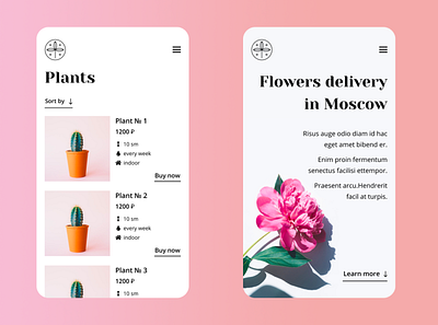 Mobile version of concept for flower shop catalog delivery design ecommerce figma flowers header landing page mobile plants shop store ui ux web website