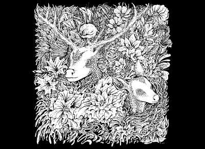 My Deer Garden artwork black and white darkart deer design drawing flower heavymetal illustration illustrator nature