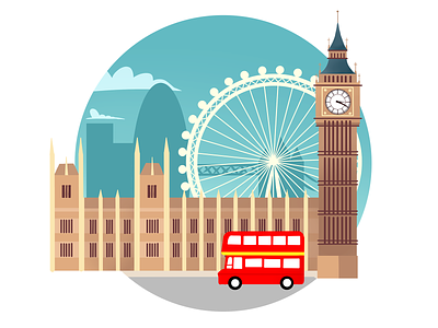 London 2d art big ben city design illustration landscape london london bus london eye web