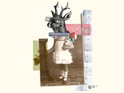 forbidden_use animals cat chica ciervo collage poster concept deer editoiral girl graphic illustration old photo vieja foto