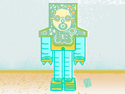 Robot bank coins colour illustration line overprint retro robot texture toy vector vintage