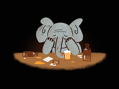 Trying To Forget alcohol apparel design beer character design digital drawing drinking elephant for sale funny illustration sad t shirt
