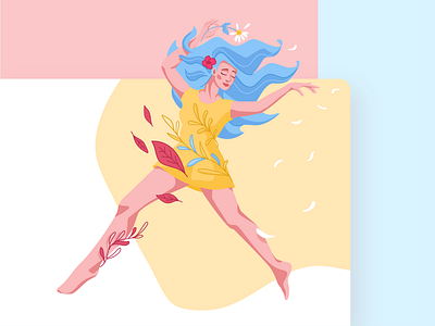 Girl dancing fly with flower ballet character cuberto dancer floral flying girl illustration illustrator leaves nutrition app ui illustration vector woman illustration векторная графика иллюстратор иллюстрация