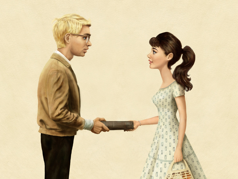 Have we met before? retro poster love book students character meet people russia graphics tablet artist