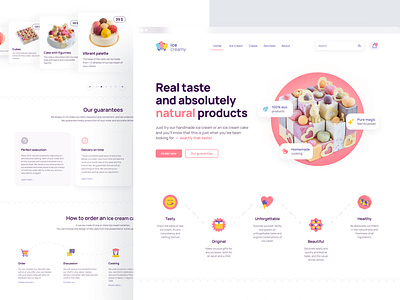 Ice cream landing page adaptive design cakes clean design cooking cooking website features design graphic design handmade ice cream ice cream ice cream website icon design illustrations landing page landing page design local business uiux designer user interface web designer
