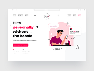 JobFairy homepage branding character cv search design employer fing job hero image hire illustration jobfairy landing page logo ui vector web design trends