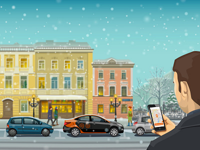 Mobile Car sharing in Moscow city illustration landing landing design mobile moscow renault snow street twingo vector art vector car vector house winter вектор делимобиль иллюстрация лэндинг москва