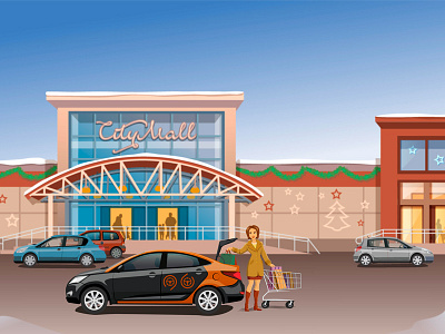 Shopping, Moscow carsharing carsharing city illustration mall moscow shopping делимобиль дизайн иллюстрация машина москва покупки