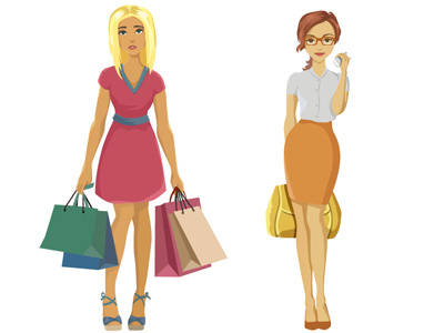 girl hard shopping day and business lady 2d business character design girl lady shopping woman