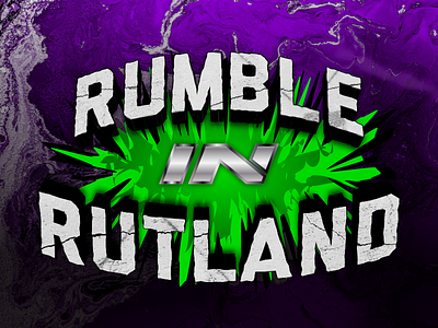 Rumble In Rutland - Pro-Wrestling Event Logo cracked green kelowna metal purple rough stone wrestling wwe
