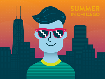 Summer in Chicago character chicago city design flat freelance illustration illustrator skyline summer sunglasses vector