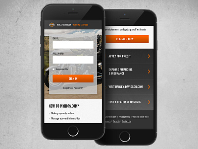 Harley Davidson Financial Services Homepage - Mobile design grit harley homepage insurance interface mobile motorcycle responsive ui ux website