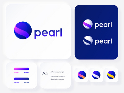 Pearl logotype umbrella concept blue branding design gradient graphic graphic design icon illustration logo logotype neumorphic neumorphism pearl styleguide typography vector
