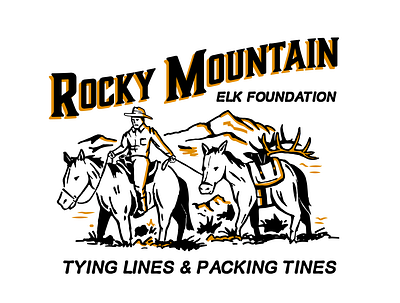 Rocky Mountain branding cowboy elk horses hunting illustration logo retro