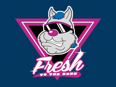 Fresh to the Bone 80s cat design fresh funk logo vector