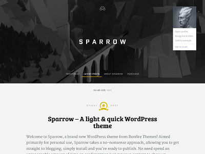 Sparrow author avatar big blog clean heading image menu search sticky wordpress wordpress theme