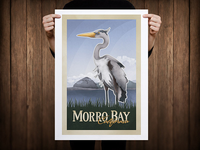 Morro Bay California Blue Heron bird blue heron morro bay morro rock poster