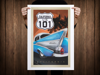 1957 Chevy on the California US 101 101 1957 chevy california hwy poster vintage