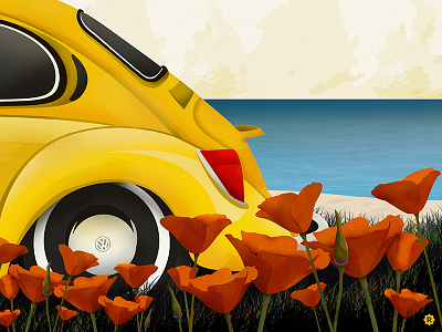 Bug on a Poppy beach bug california poppy ocean orange poppy vw yellow