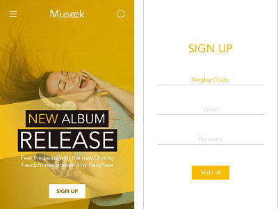 Music App Landing and Sign Up Screen app branding design graphic design illustration landing screen logo mobile app sign up typography ui user experience design user interface design ux vector
