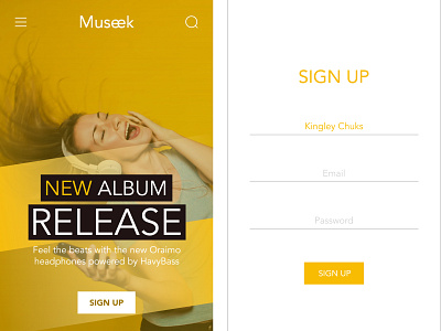 Music App Landing and Sign Up Screen