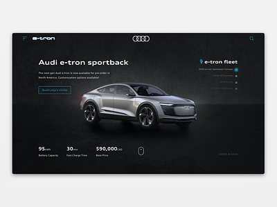 Audi e-tron landing page design audi design interface design interface designer landing page ui ui ui design web design