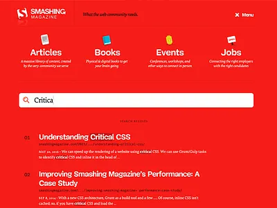 Smashing Magazine navigation and search results magazine red smashing smashingmagazine