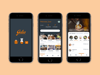 Gelia Coffee Lounge App branding graphic design ui ux design visual design