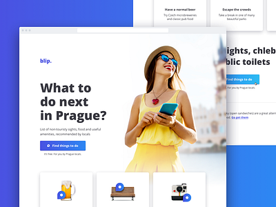 Blip Landing Page app city landing light map page prague site tourist travel web website