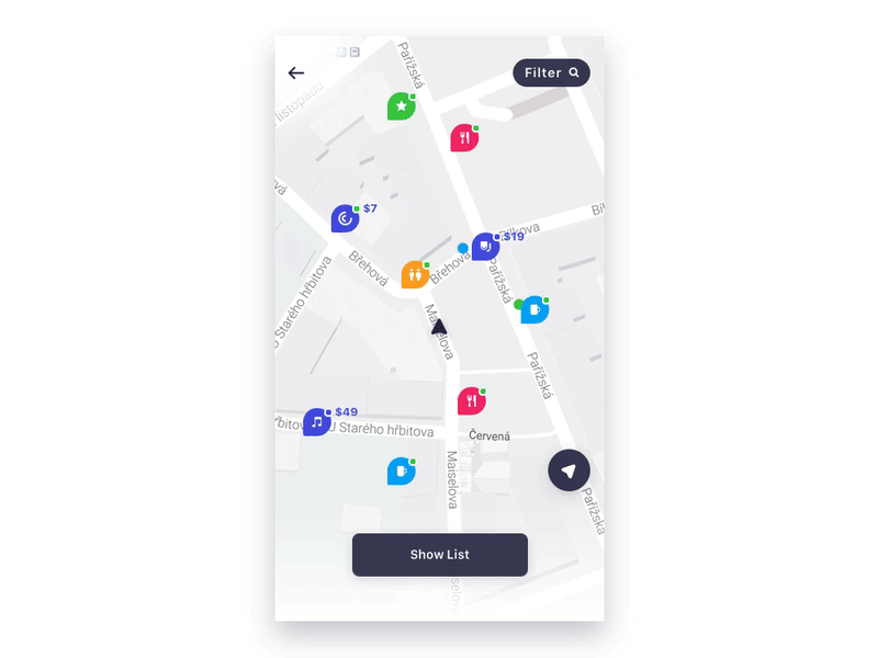 Map Filter Interaction animation app filter interaction ios map mobile travel ui ux