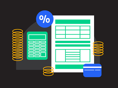 Tax Szn accounting black blue branding calculator coins corporate cpa creditcard document finance flat green icon iconography illustraion tax tax season taxes yellow
