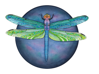 Mosaic Dragonfly art illustration painting watercolor