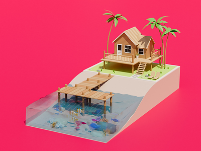 Private Island Illustration art direction beach blender blender 3d graphic design illustration island low poly