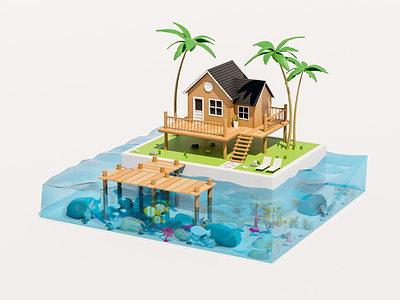 Private Island art direction blender graphic design illustration low poly sea underwater visual