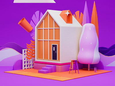 Tiny House art direction home house illustration low poly