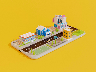 Phone City art direction illustration isometric low poly magic voxel ui ux voxel
