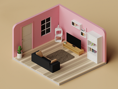 Simple Room art direction blender home design isometric low poly room visualization