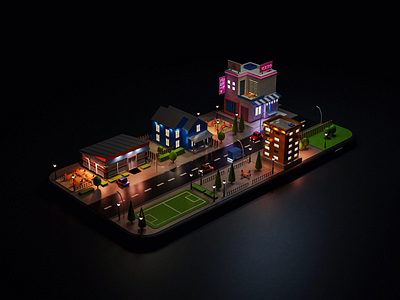 Phone City 3d blender low poly motion graphics night scene