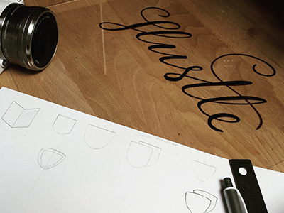 Hustle lettering logo sketches
