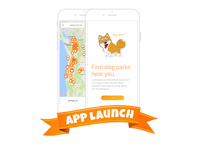 Park Bark App Launch app dog dogs launch locate location map minimal orange pet search shiba