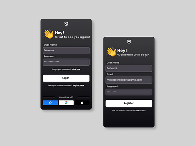 Log in UI app design