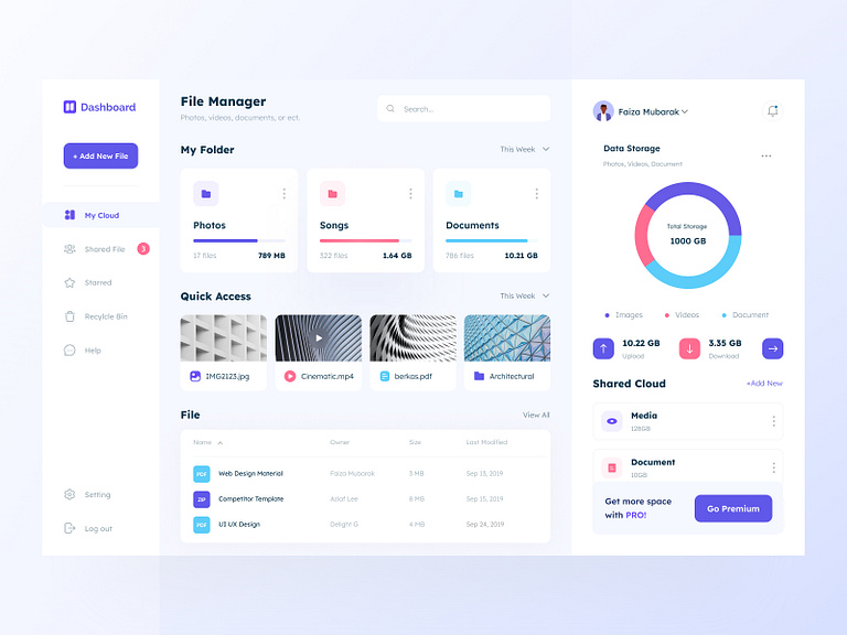File Management Dashboard by Faiza Mubarak on Dribbble