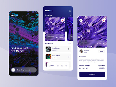 ENEFTI - NFT Auction Mobile App app auction auction app bitcoin crypto cryptocurrency currency doge eth ios mobile mobile app nft nft app token trade ui ui design ux ux design
