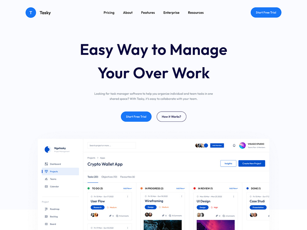 Tasky - Project Management Landing Page by Faiza Mubarak for Talkin ...