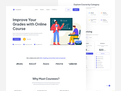 Courzees - Online Course Landing Page clean course design e learning education landing landing page management system online class online course ui ux web design web page