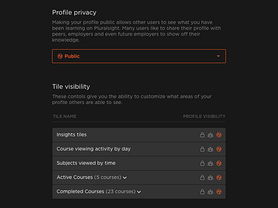Pluralsight Profile Privacy pluralsight privacy product design ui ux