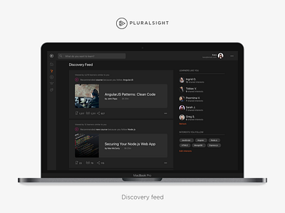 Pluralsight Discovery Feed community feed pluralsight ui ux