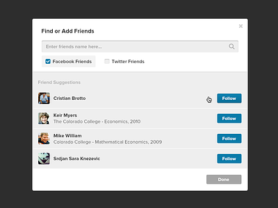 Scuddle project facebook field find friends input interface knele knezevic popup profiles scuddle search